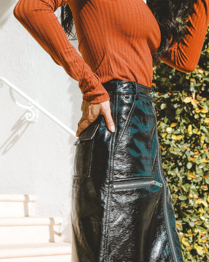 Bordeaux Faux Leather Zip Up Pencil Skirt