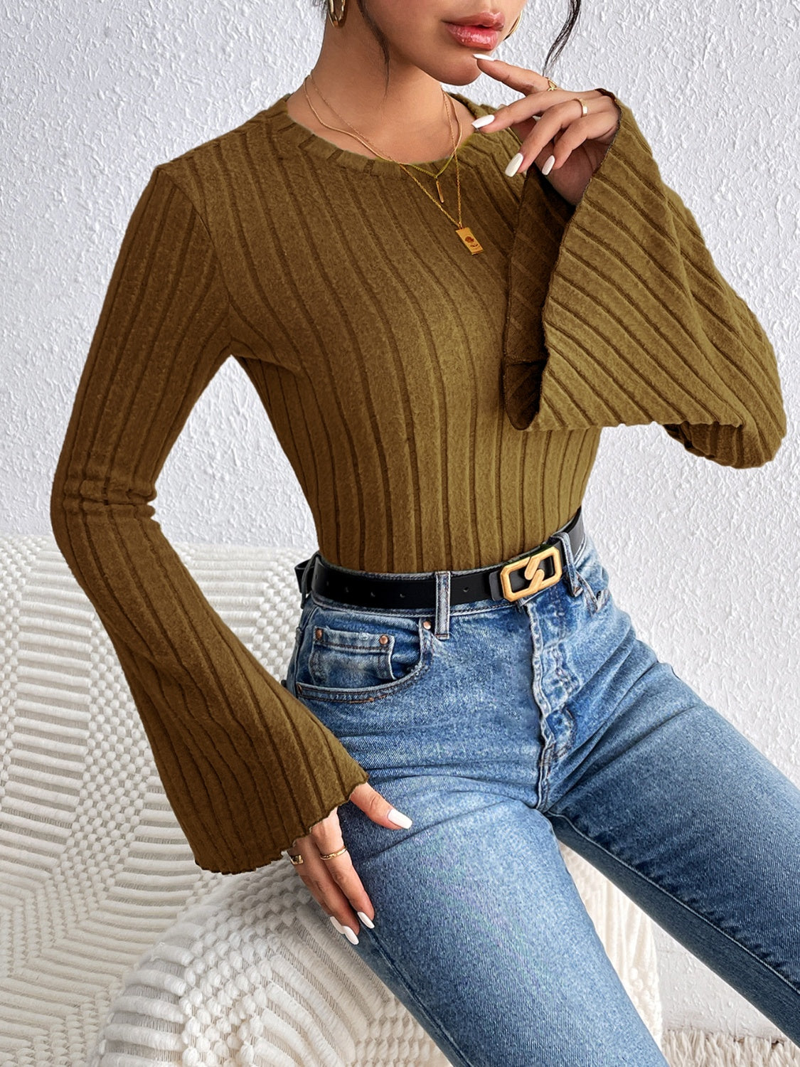 Round Neck Flare Sleeve Shirt