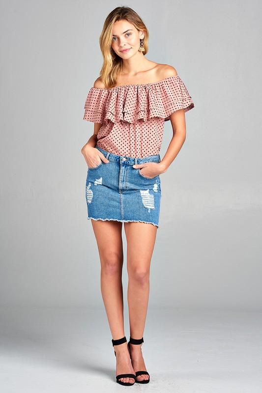 Double Ruffle Off Shoulder Polka Dot Top