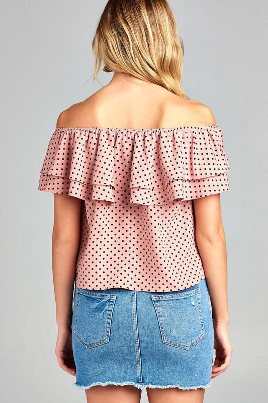 Double Ruffle Off Shoulder Polka Dot Top