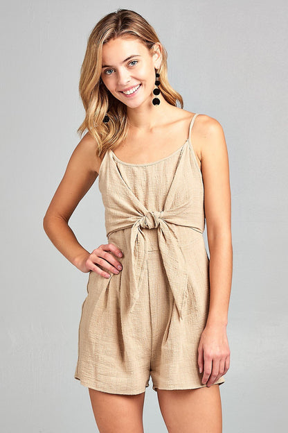 Front Tie Tank Romper with Open back