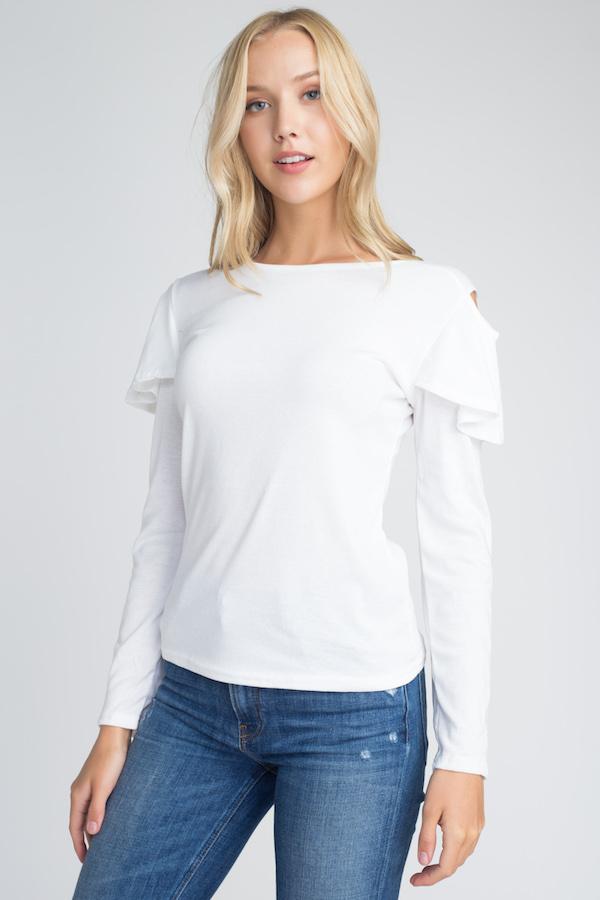 Cold Shoulder Ruffle Long Sleeve Top