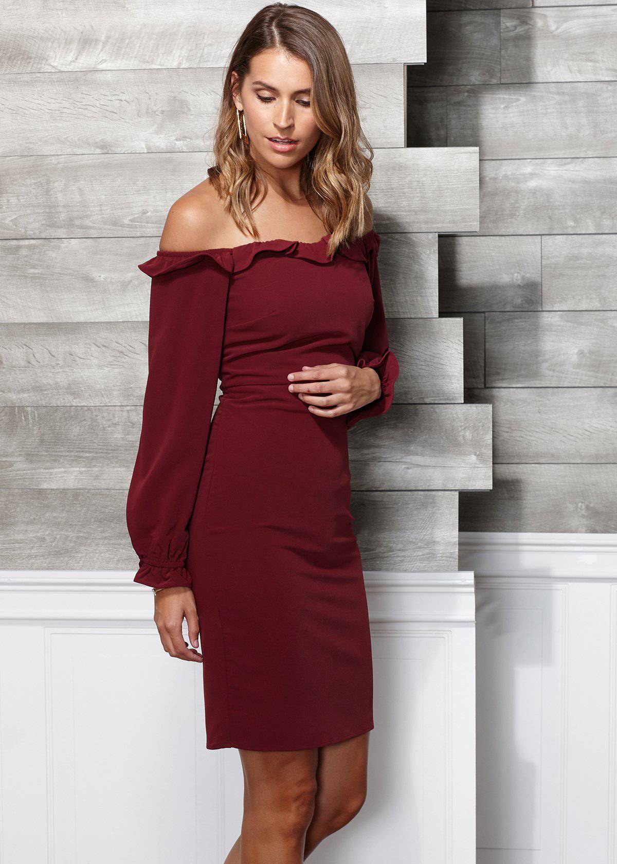 Off Shoulder Bodycon Dress In Red