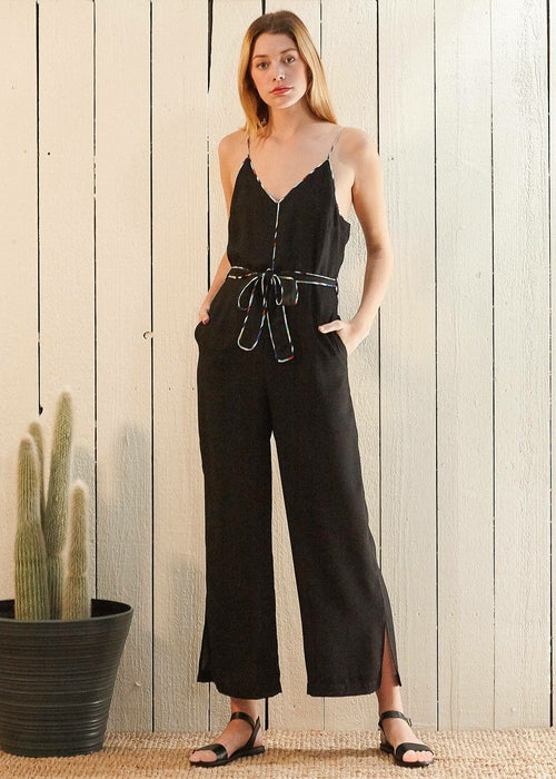 Multi-color Binding Jumpsuit in Black