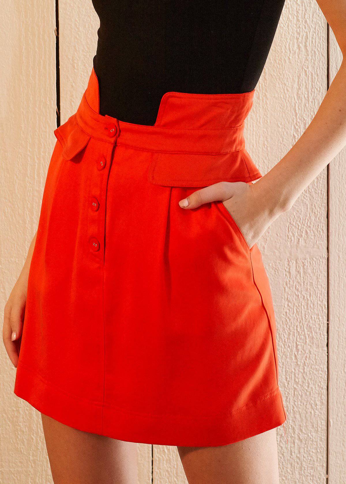 High Waisted Utility Skirt in Poppy