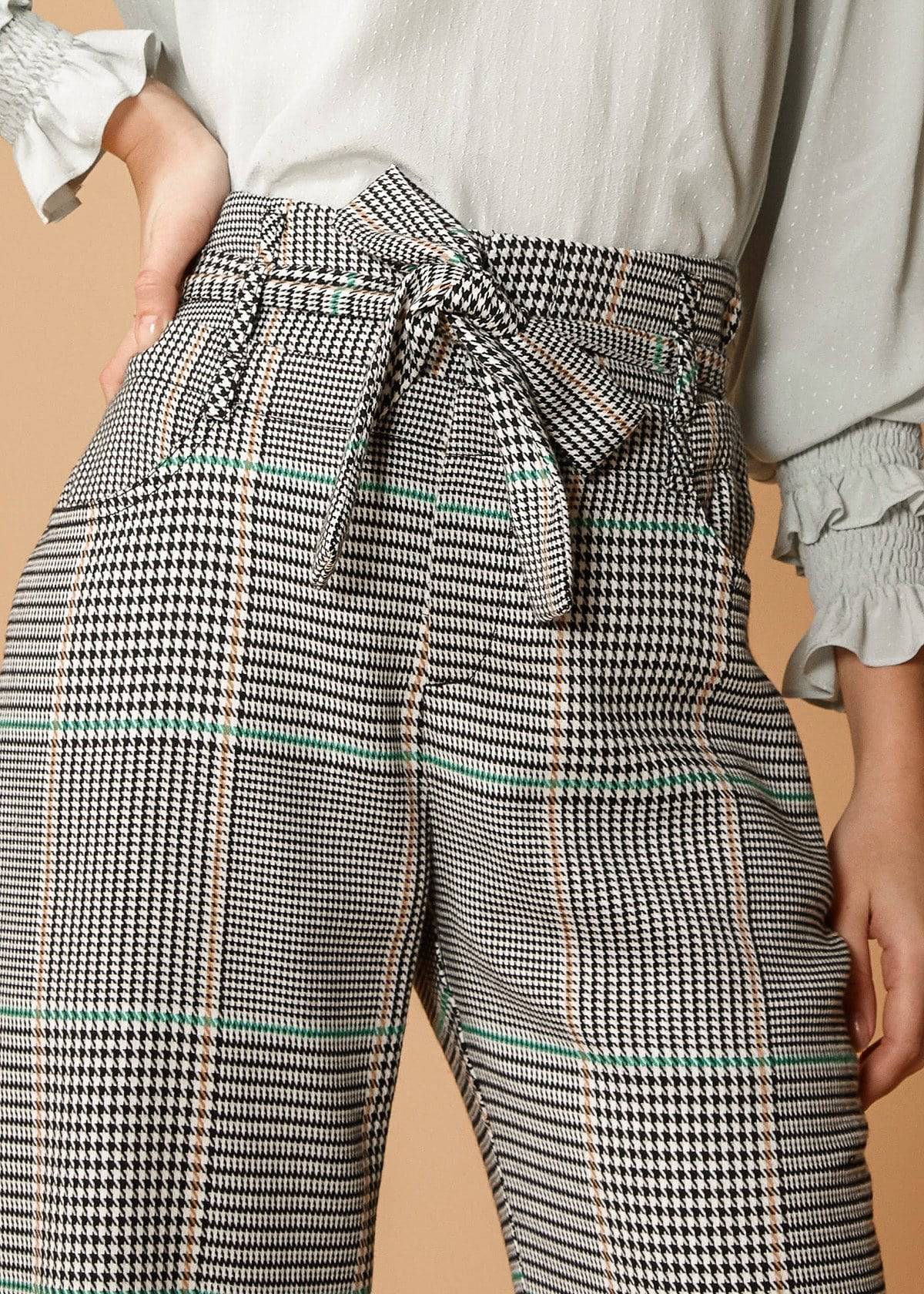 Plaid Tie Waist Cropped Pants in Fall Glen