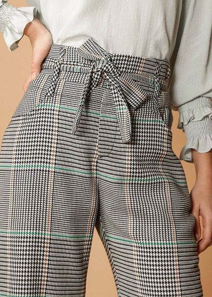 Plaid Tie Waist Cropped Pants in Fall Glen