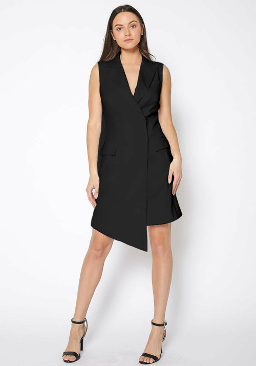 Asymmetrical Sleeveless Blazer Dress