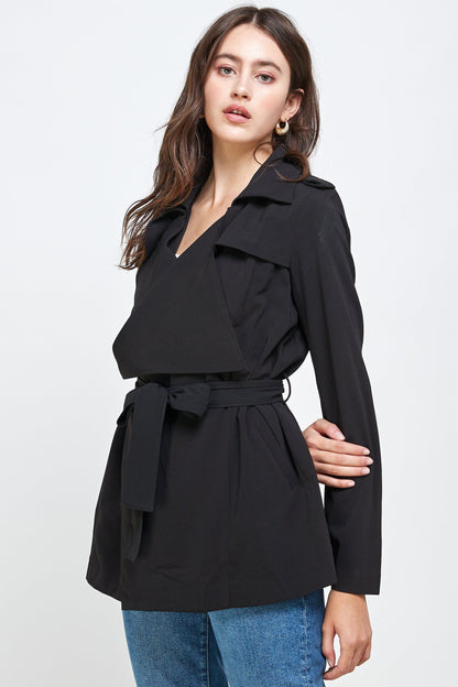 Draped Collar Trench Coat Jacket Top