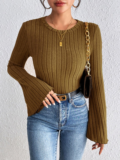 Round Neck Flare Sleeve Shirt