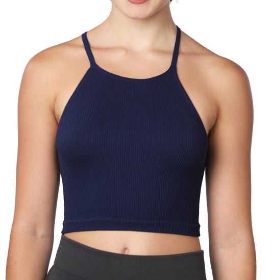 Isadora Paccini Women's Midnight Blue Sleveeless Ribbed Scoop Neck