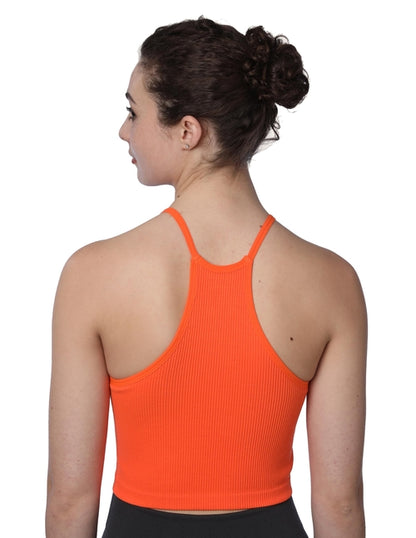 Isadora Paccini Women's Orange Sleeveless Ribbed Scoop Neck Cute Tank