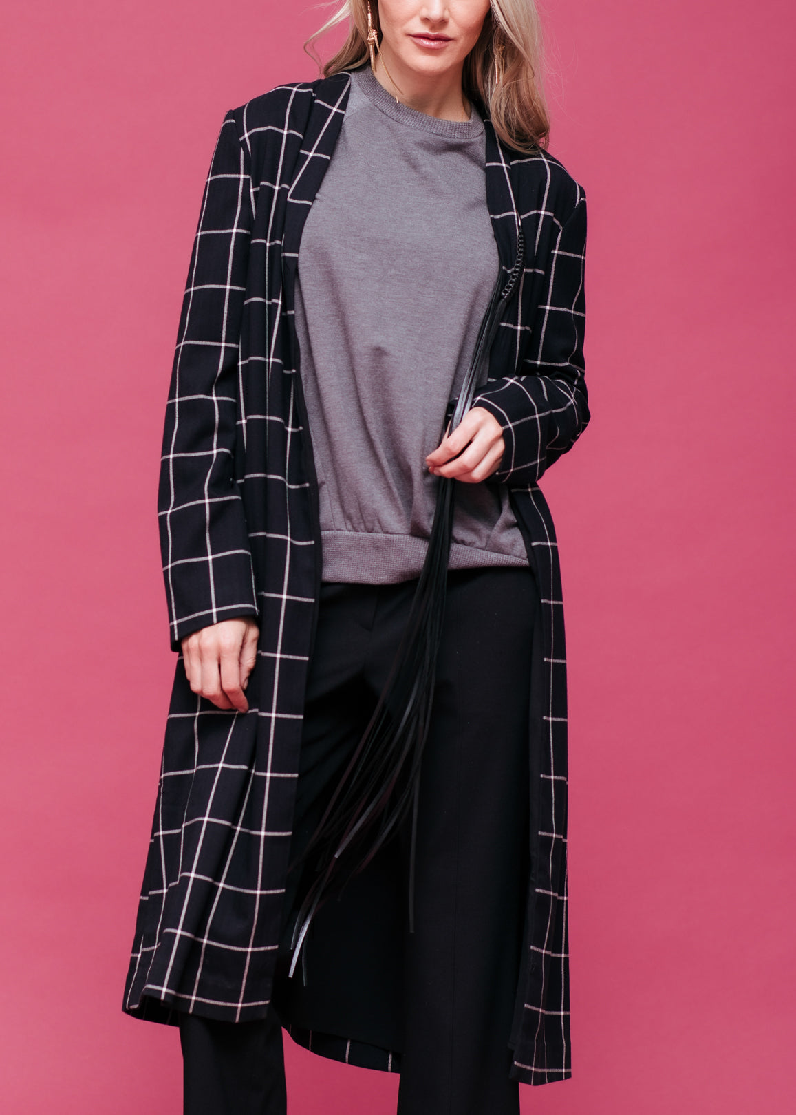 Minimalist Grid Longline Coat