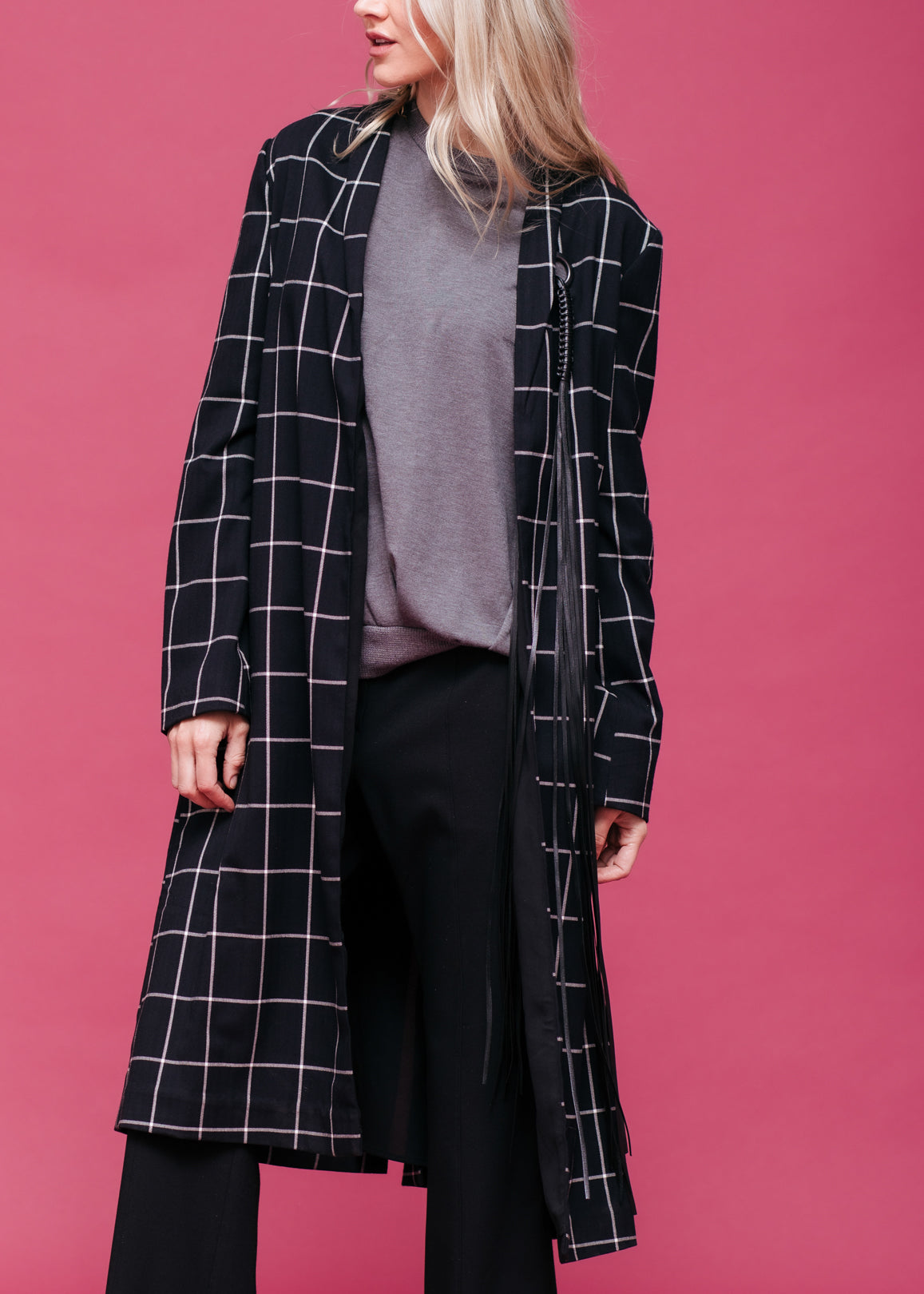 Minimalist Grid Longline Coat