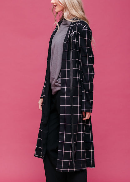 Minimalist Grid Longline Coat