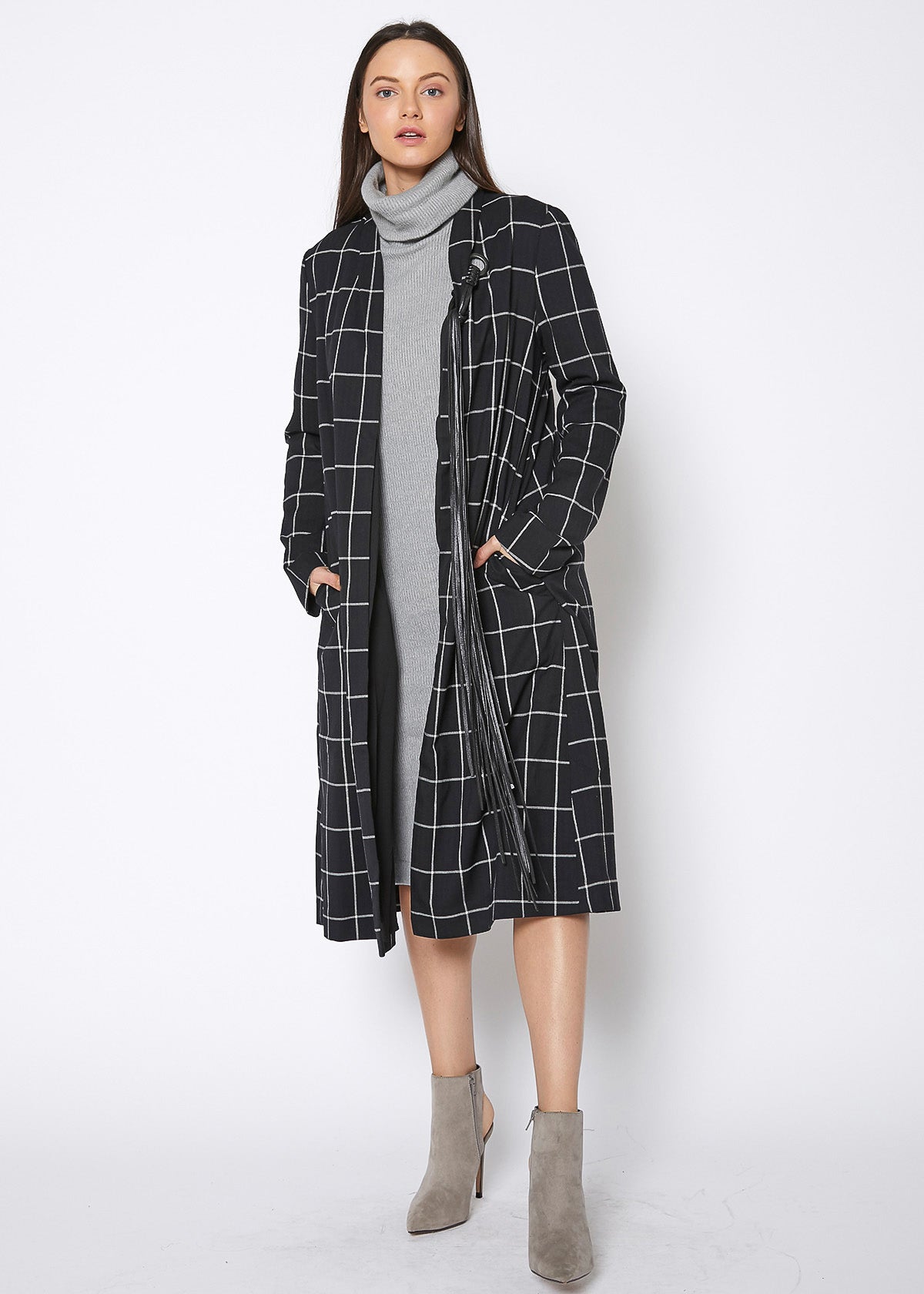 Minimalist Grid Longline Coat