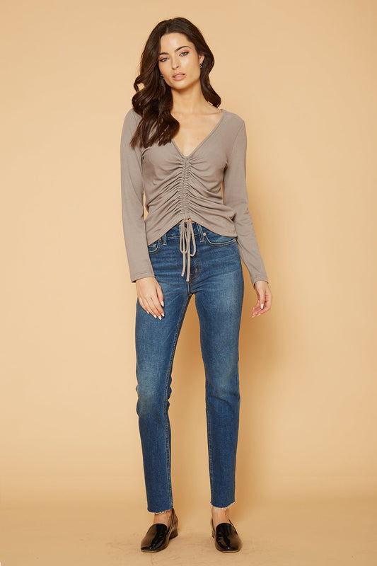 V-Neck Ruched Top in Coco