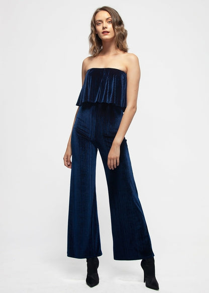 Ribbed Velvet Tube Top Jumpsuit In Ultra Marine