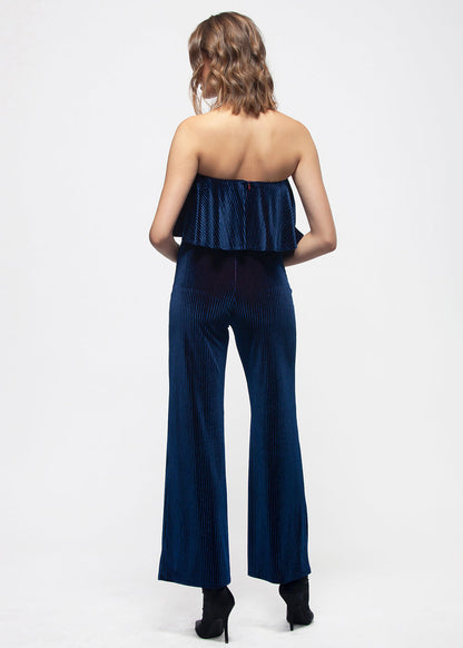 Ribbed Velvet Tube Top Jumpsuit In Ultra Marine