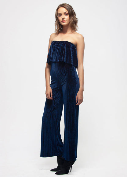 Ribbed Velvet Tube Top Jumpsuit In Ultra Marine