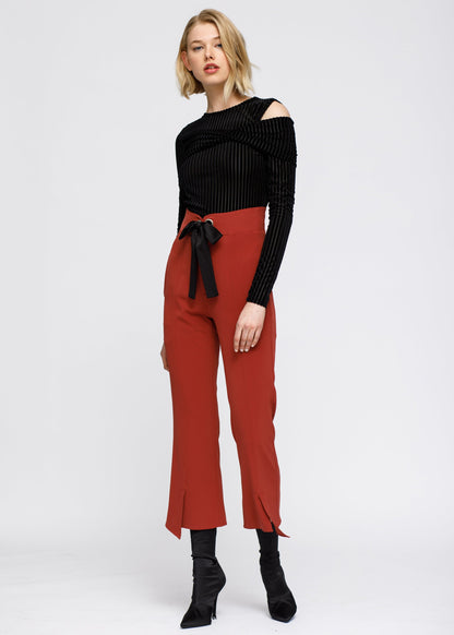 Open Shoulder Stripe Velvet Top