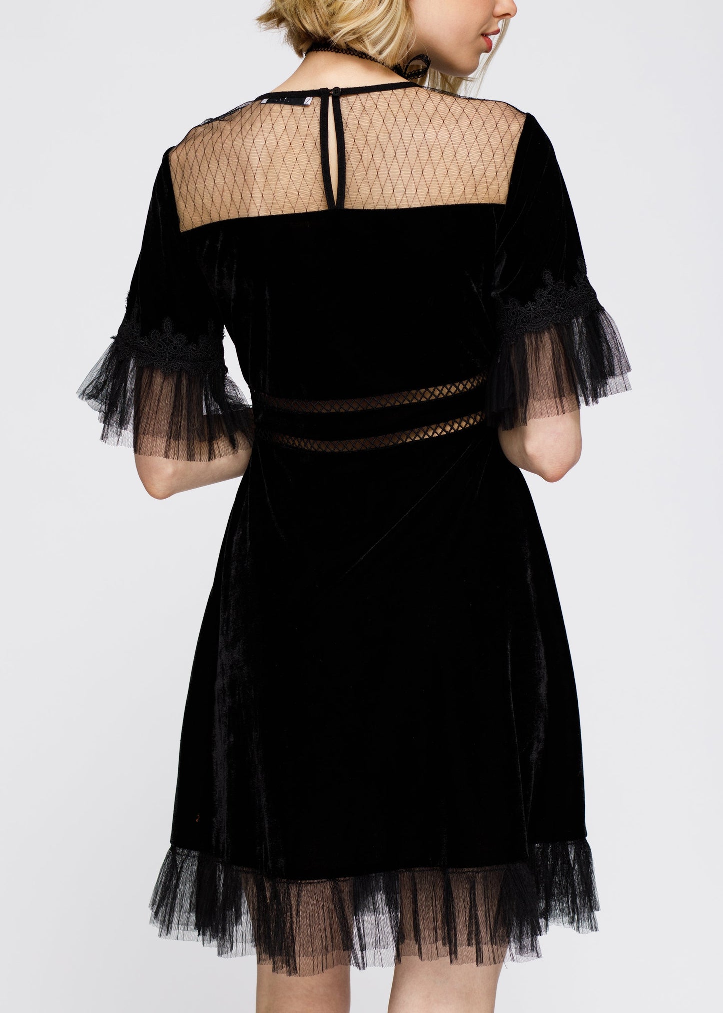 Mesh Contrast Velvet Dress In Black