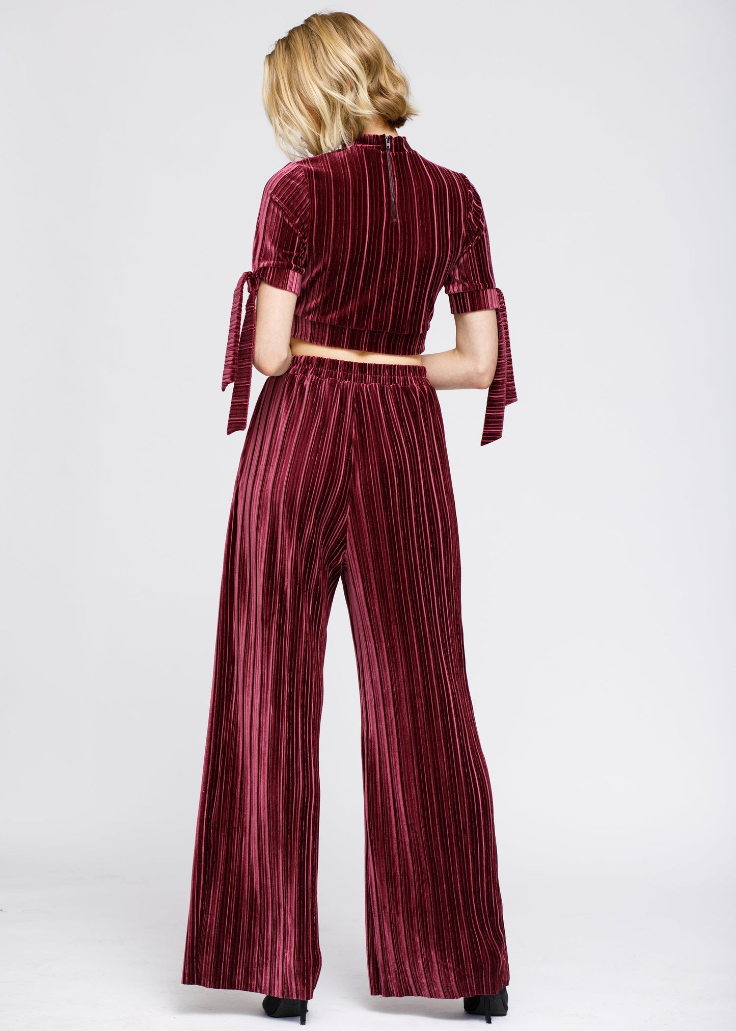 Velvet Wide Leg High Waist Pants In Mulberry