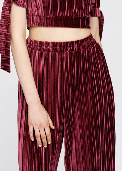 Velvet Wide Leg High Waist Pants In Mulberry