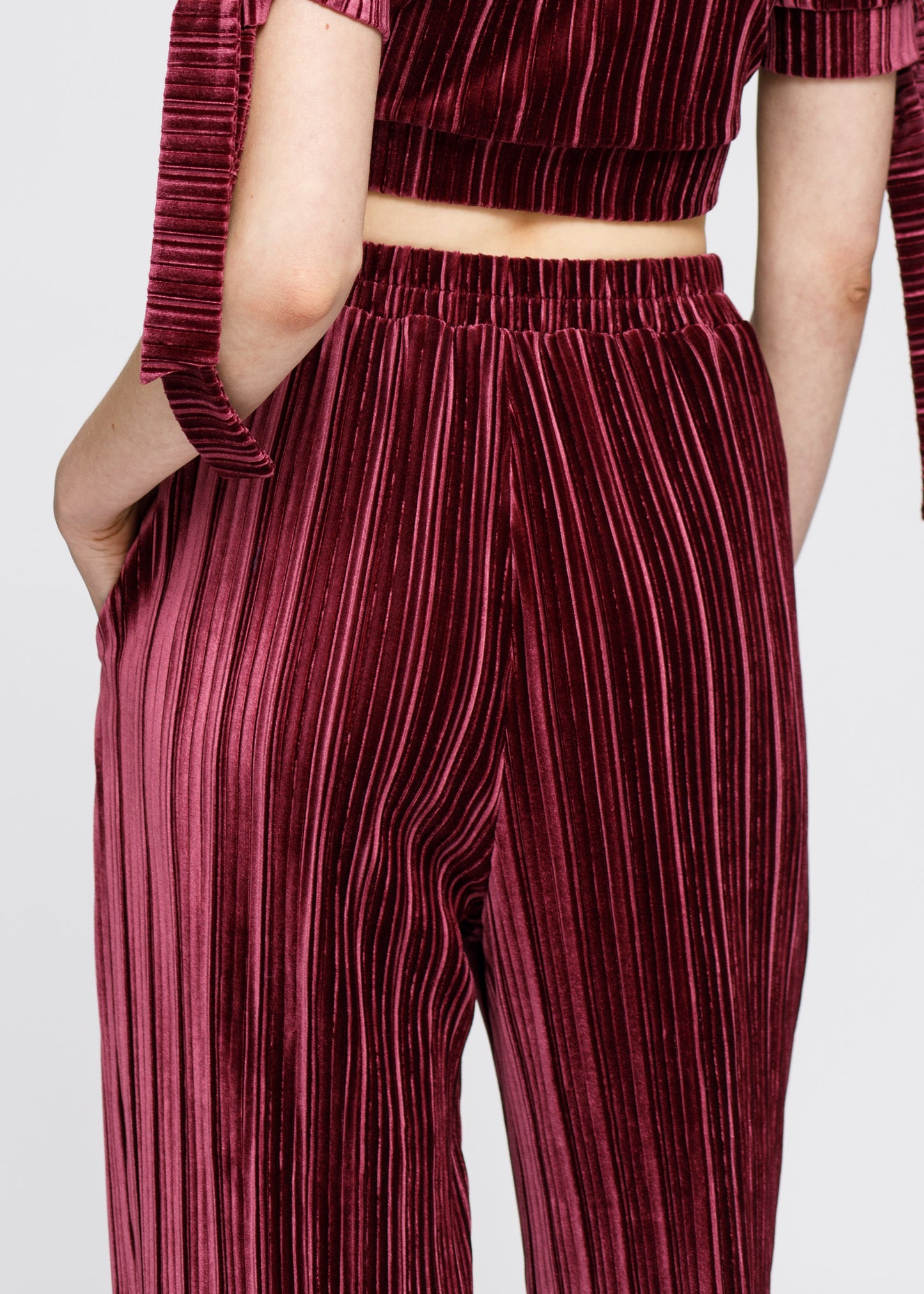 Velvet Wide Leg High Waist Pants In Mulberry