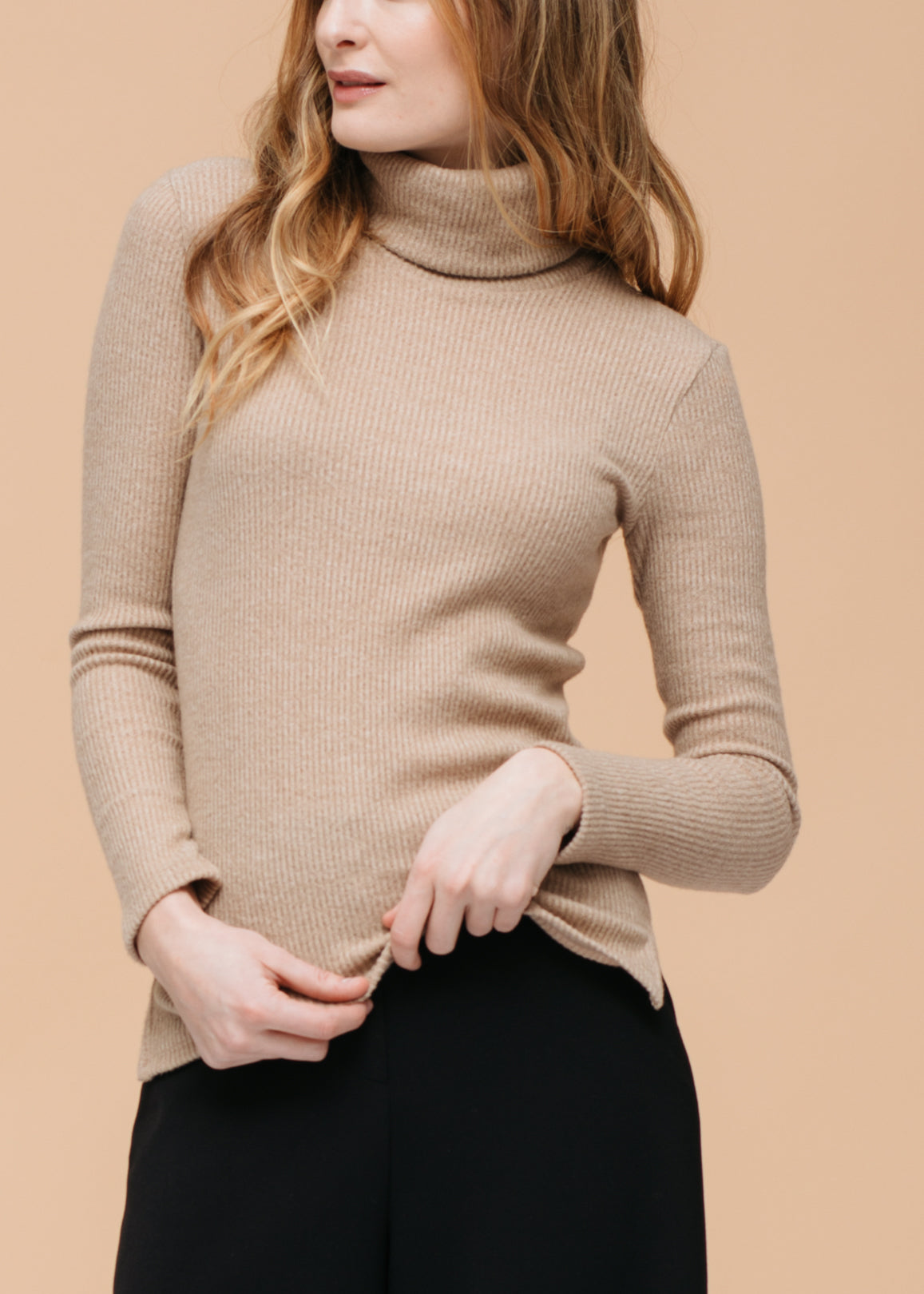 Soft Turtle Neck Ribbed Knit Sweater Top