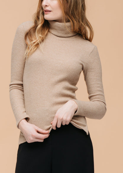 Soft Turtle Neck Ribbed Knit Sweater Top