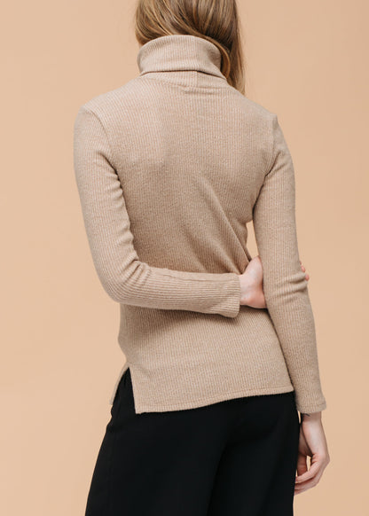 Soft Turtle Neck Ribbed Knit Sweater Top