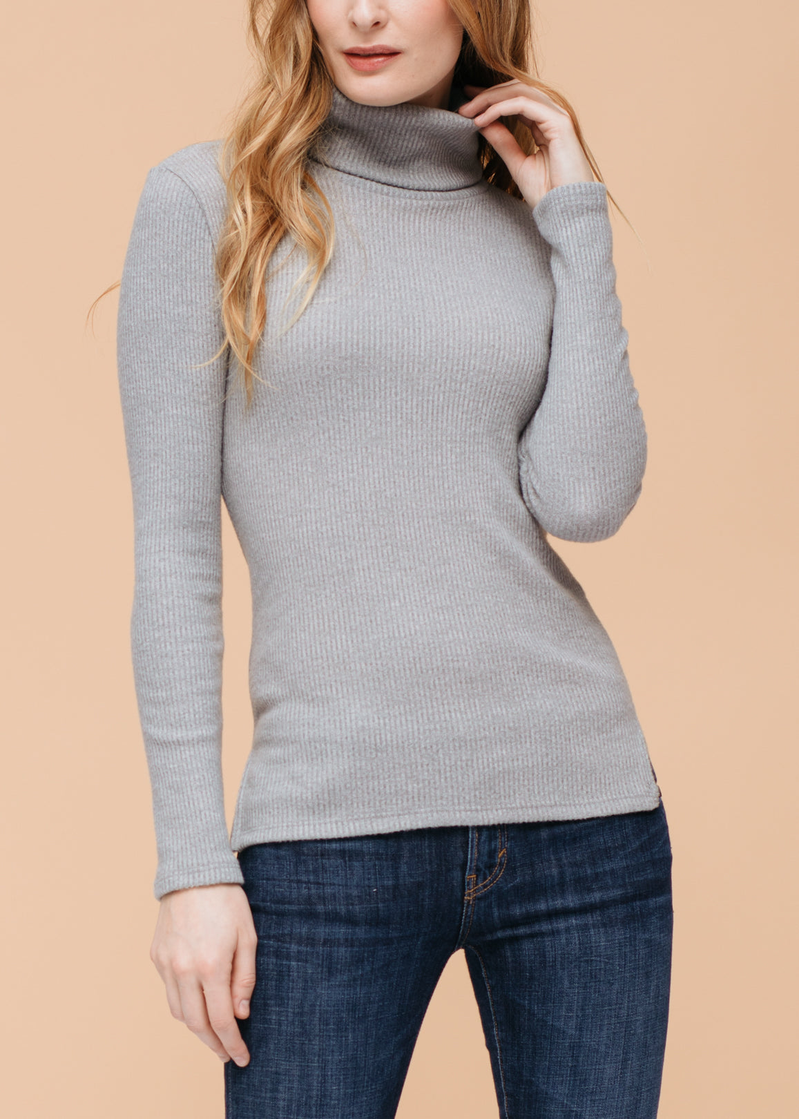 Soft Turtle Neck Ribbed Knit Sweater Top