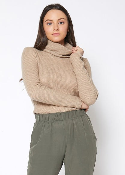 Soft Turtle Neck Ribbed Knit Sweater Top