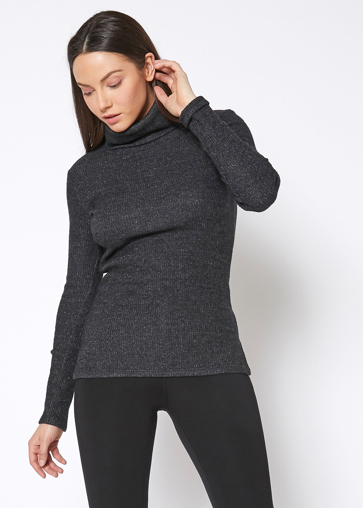 Soft Turtle Neck Ribbed Knit Sweater Top