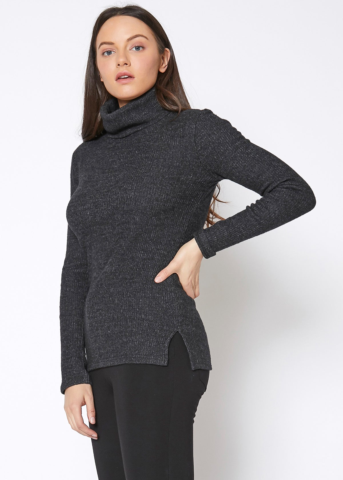 Soft Turtle Neck Ribbed Knit Sweater Top