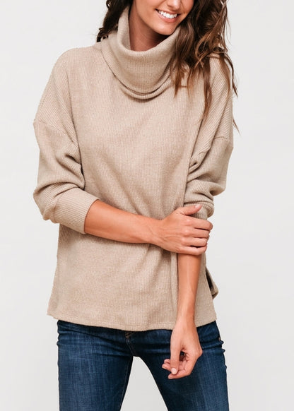 Turtle Neck Ribbed Oversize Sweater Top