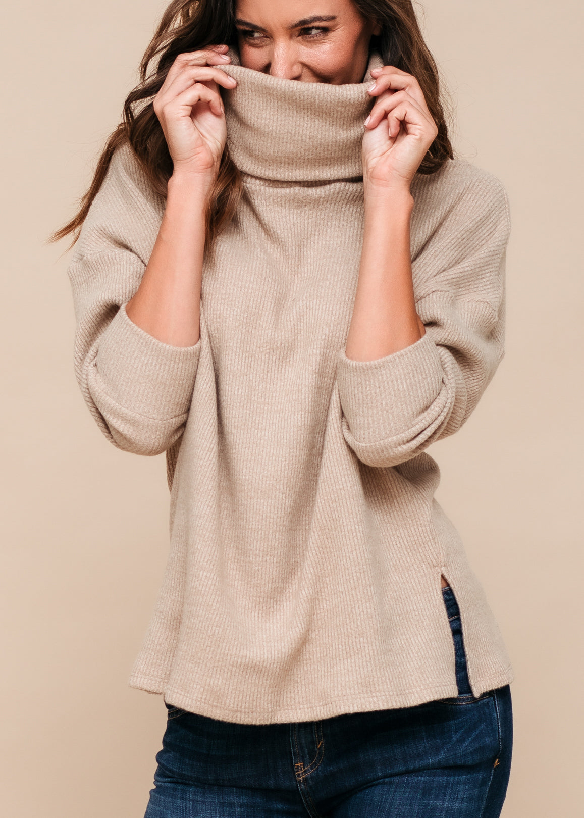 Turtle Neck Ribbed Oversize Sweater Top