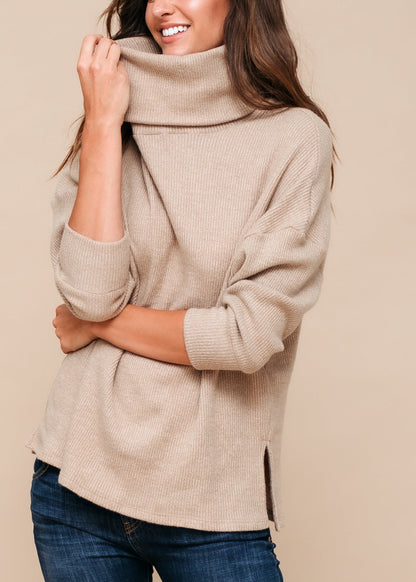 Turtle Neck Ribbed Oversize Sweater Top