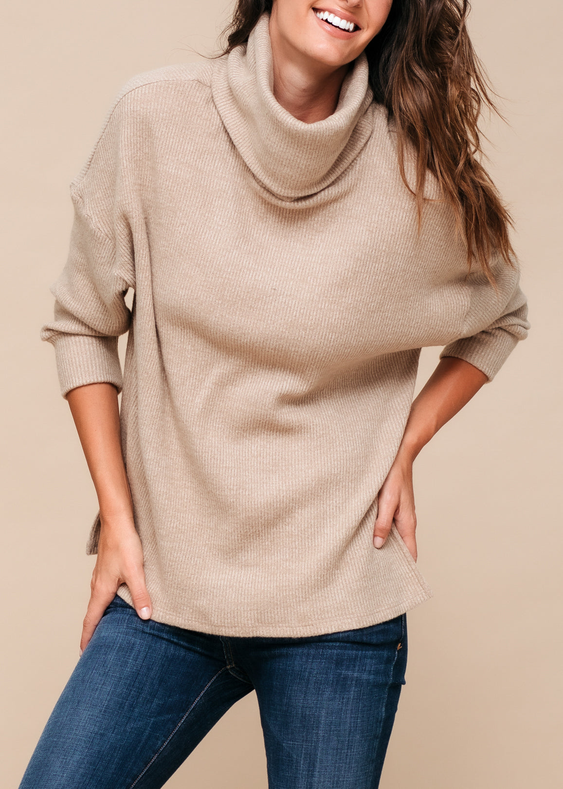 Turtle Neck Ribbed Oversize Sweater Top