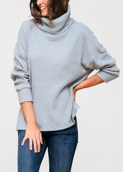 Turtle Neck Ribbed Oversize Sweater Top