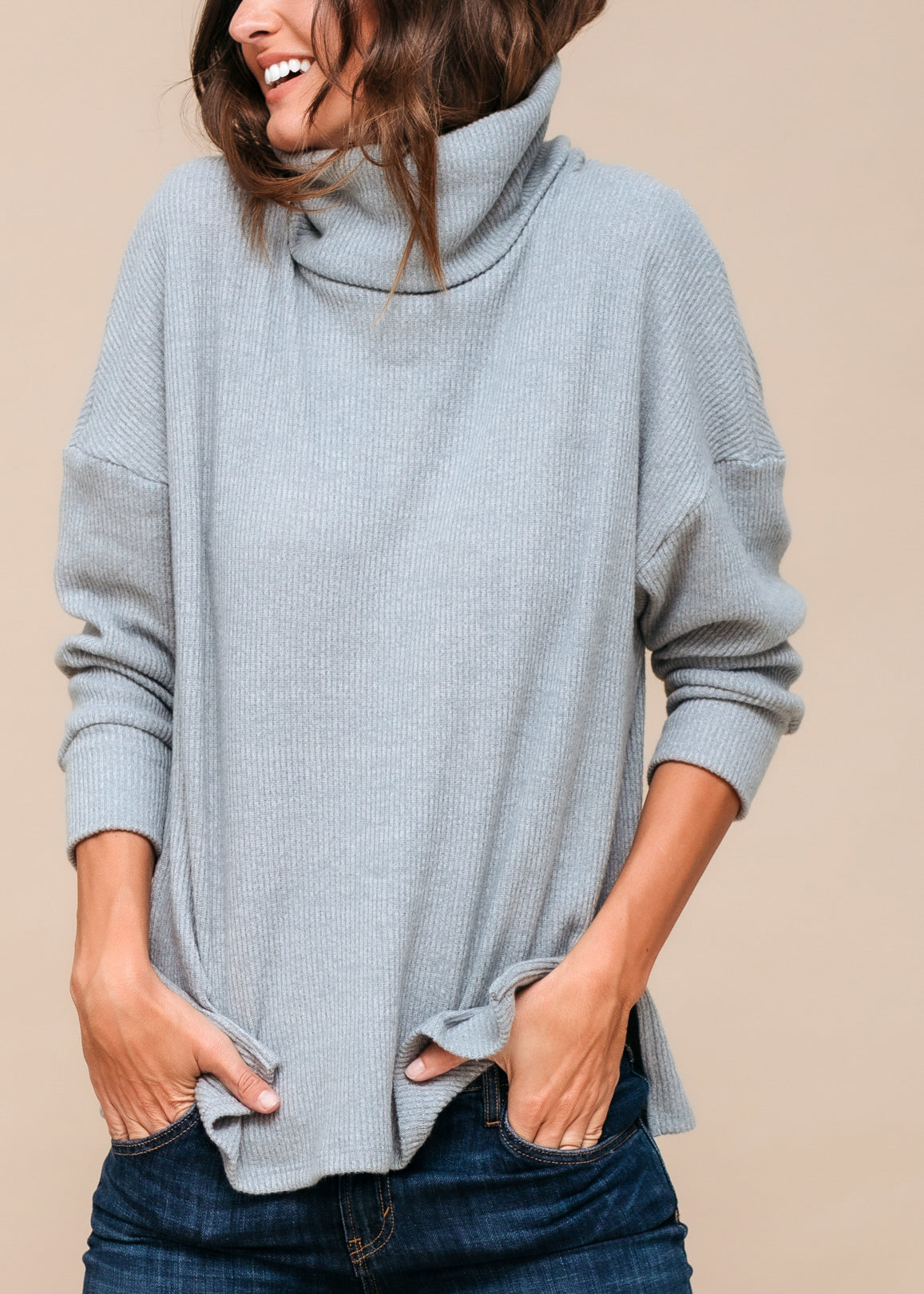 Turtle Neck Ribbed Oversize Sweater Top