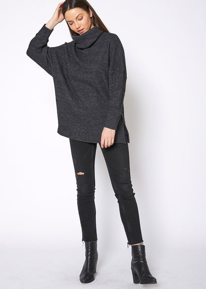 Turtle Neck Ribbed Oversize Sweater Top