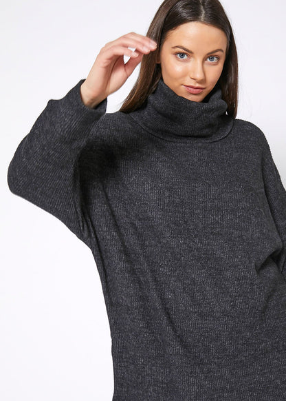 Turtle Neck Ribbed Oversize Sweater Top