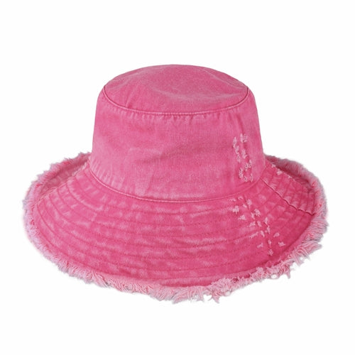 Wide Brim Frayed Bucket Hat