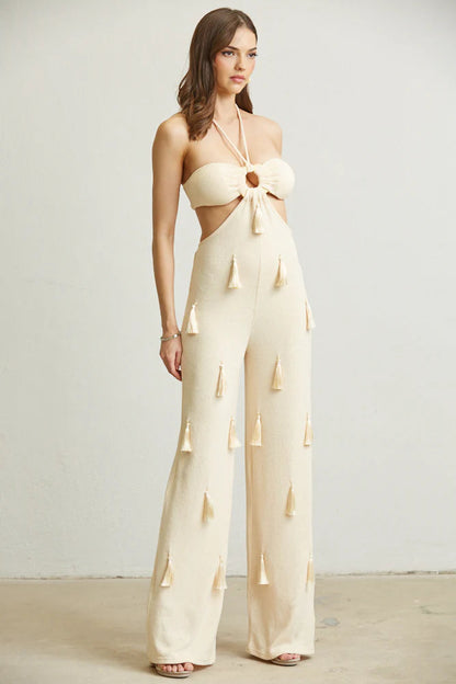 Tassel Tie Halter Jumpsuit