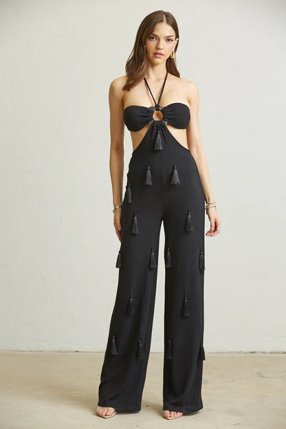 Tassel Tie Halter Jumpsuit