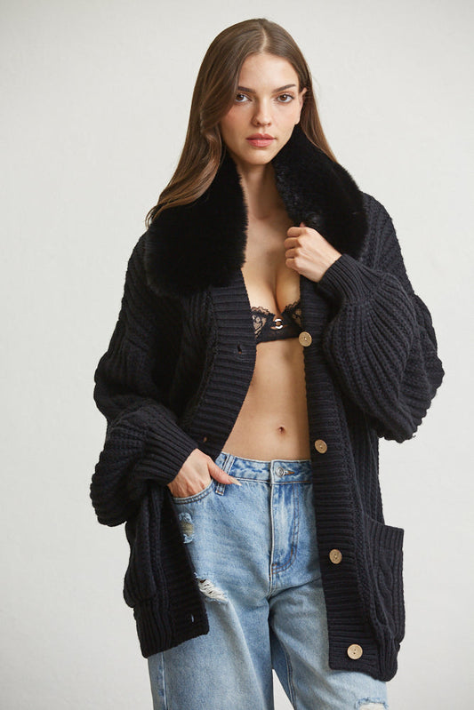 Faux Fur Trim Oversized Top