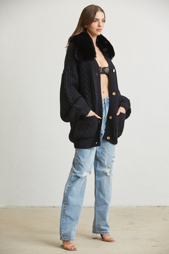 Faux Fur Trim Oversized Top