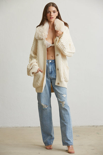 Faux Fur Trim Oversized Top